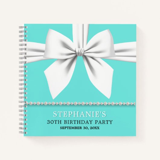 Glam Aqua Tiffany Theme Birthday Guest Book Notizblock (Vorderseite)