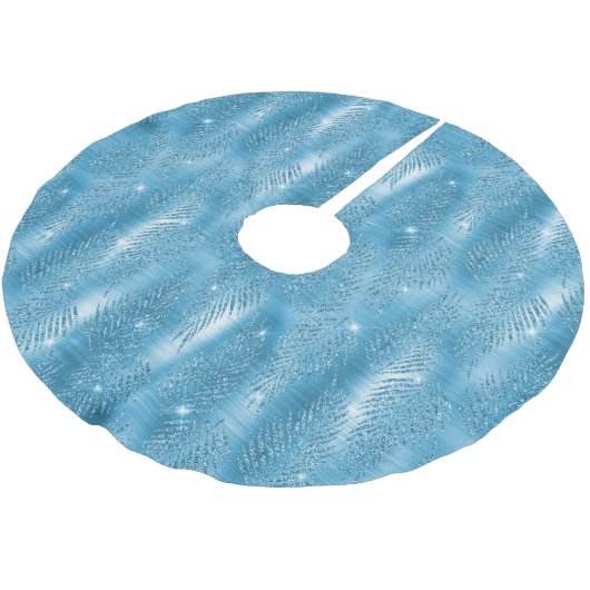 Glam Aqua Tropical Glitzer Blätter Polyester Weihnachtsbaumdecke (Schrägansicht)