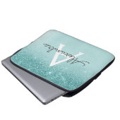 Glam Aquamarin Aqua Blue Glitzer und Sparkle Monog Laptopschutzhülle (Vorne Knopf)