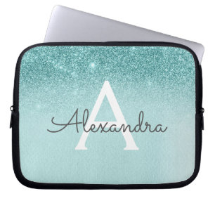 Glam Aquamarin Aqua Blue Glitzer und Sparkle Monog Laptopschutzhülle