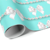 Glam Aquamarin Aqua Blue Tiffany Theme White Bow P Geschenkpapier (Rolleneckpunkt)