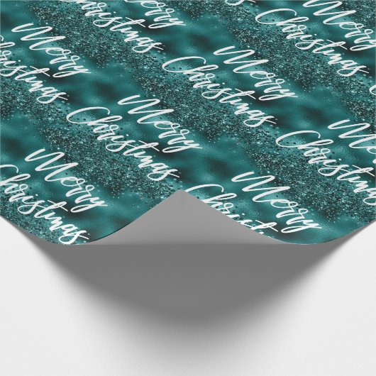 Glam Aquamarin Foil Glitzer Frohe Weihnachtskallig Geschenkpapier (Ecke)