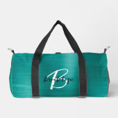 Glam Aquamarin gebürstetes Metall Schwarz-Weiß-Mon Duffle Bag (Vorderseite)