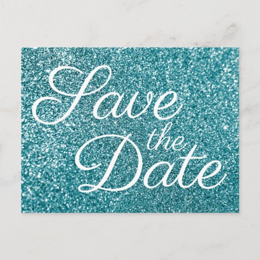 Glam Aquamarin Glitzer Foto Save the Date Postkarte (Vorderseite)