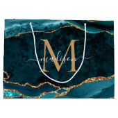 Glam Aquamarin Green Gold Glitzer Agate Geode Mono Große Geschenktüte (Rückseite)