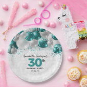 Glam Aquamarin Green Silver Ballon Glitzer Geburts Pappteller (Party)