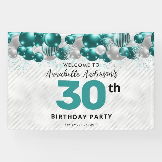 Glam Aquamarin Green Silver Balloon Glitzer Willko Banner (Horizontal)