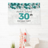 Glam Aquamarin Green Silver Balloon Glitzer Willko Banner (InSitu)