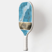 Glam Aquamarin Marble Gold Foil Monogram Pickleball Schläger (Links)