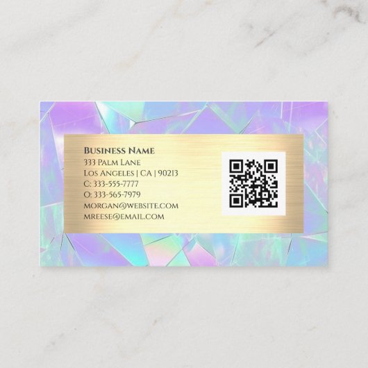 Glam Aquamarin und Lila Iridescent, Gold, QR Code Visitenkarte (Rückseite)