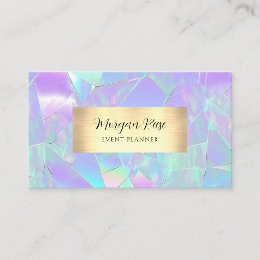 Glam Aquamarin und Lila Iridescent, Gold, QR Code Visitenkarte (Vorderseite)