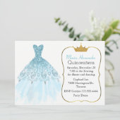 Glam Aquamarine Gown Quinceñera Einladung (Stehend Vorderseite)