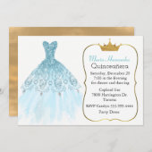 Glam Aquamarine Gown Quinceñera Einladung (Vorne/Hinten)
