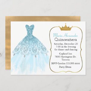 Glam Aquamarine Gown Quinceñera Einladung