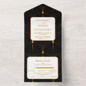 Glam Art Deco Black Gatsby 1920s Style Wedding All In One Einladung (Innen Boden)