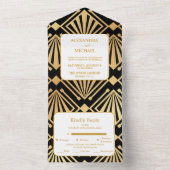 Glam Art Deco Black Gatsby 1920s Style Wedding All In One Einladung (Innen Boden)