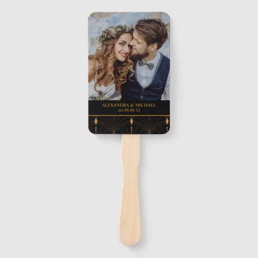 Glam Art Deco Black Gatsby 1920s Style Wedding Fächer (Vorderseite)