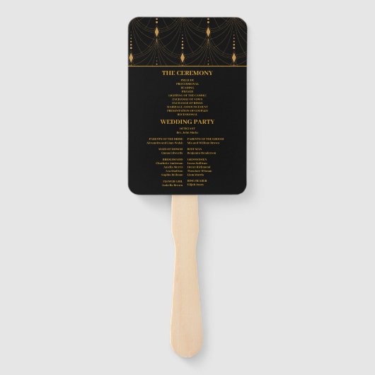 Glam Art Deco Black Gatsby 1920s Style Wedding Fächer (Rückseite)