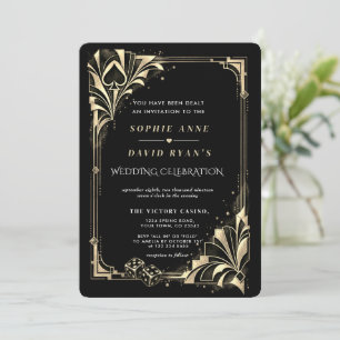 Glam Art Deco Casino Nacht Gold QR-Code Hochzeit Einladung