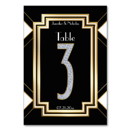 Glam Art Deco Diamonds Wedding Tischnummer Drei