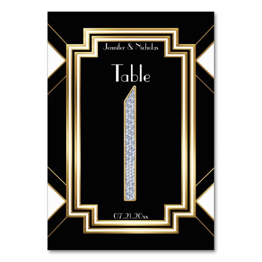 Glam Art Deco Diamonds Wedding Tischnummer One (Vorderseite)