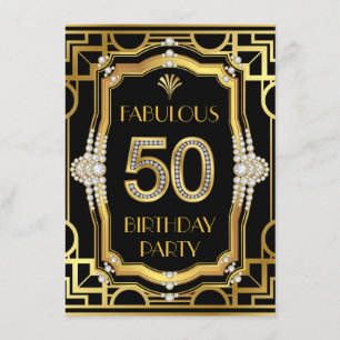 Glam Art Deco Fabulous 50 Geburtstagsparty Einladung