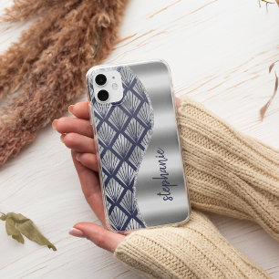 Glam Art Deco Muster Silber Navy Blau Name Case-Mate iPhone Hülle