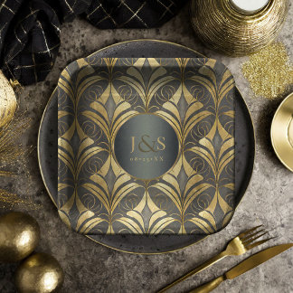 Glam Art Deco Muster Wedding ID1033 Pappteller