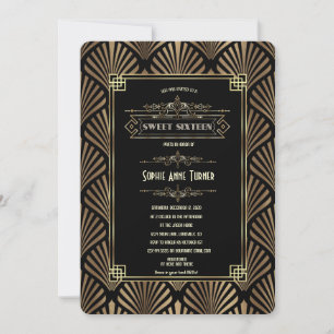 Glam Art Deco Schwarz Gatsby 1920er Sweet Sixteen Einladung