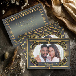 Glam Art Deco Wedding Foto Black/Gold ID1033 Save The Date
