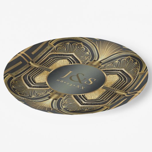 Glam Art Deco Wedding ID1033 Pappteller (Schrägansicht)