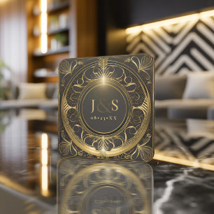 Glam Art Deco Wedding V2 ID1033 Rechteckiger Pappuntersetzer