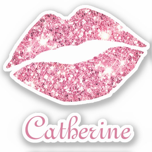 Glam Ästhetik Girly Pink Glitzer Lippen Name Aufkleber (Vorderseite)