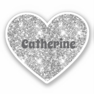 Glam Ästhetik Girly Silver Glitzer Herzname Aufkleber