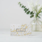 Glam aus weißem und goldfarbenem Marmor Eleganter Visitenkarte (Stehend Vorderseite)
