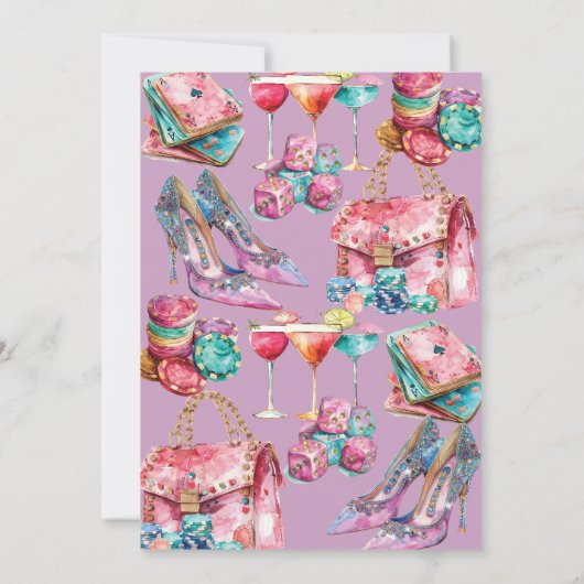 Glam Bachelorette Casino Party Einladung (Rückseite)