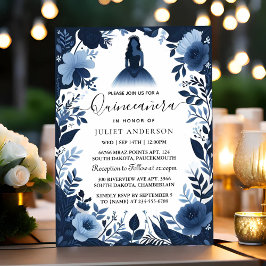 Glam Ball Gown Spark Dark Navy Blue Quinceanera Einladung