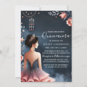 Glam Ball Gown Spark Dark Navy Blue Quinceanera Einladung (Vorderseite)