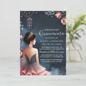 Glam Ball Gown Spark Dark Navy Blue Quinceanera Einladung (Stehend Vorderseite)