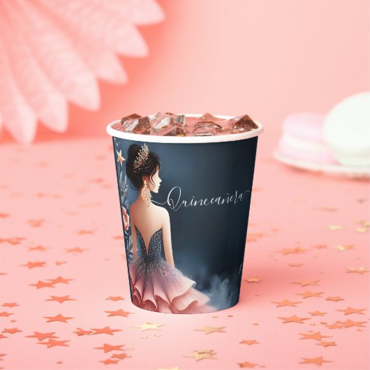 Glam Ball Gown Spark Dark Navy Blue Quinceanera Pappbecher (Insitu)