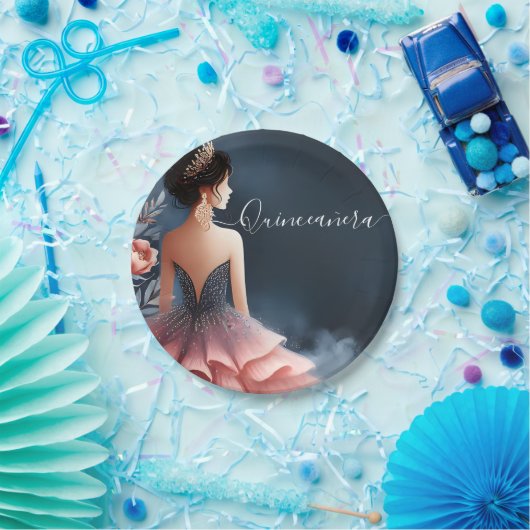 Glam Ball Gown Spark Dark Navy Blue Quinceanera Pappteller (Party)