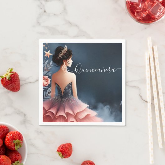 Glam Ball Gown Spark Dark Navy Blue Quinceanera Serviette (Beispiel)