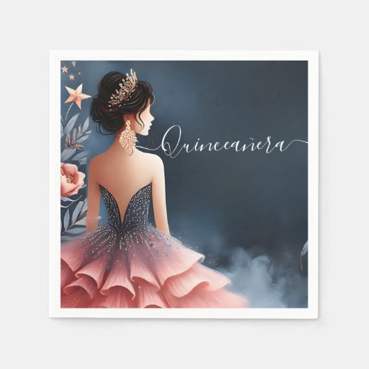 Glam Ball Gown Spark Dark Navy Blue Quinceanera Serviette (Vorderseite)