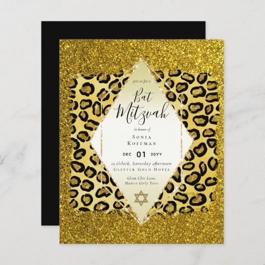 Glam BAT MITZVAH Girly GOLD Glitzer Tierdruck (Vorne/Hinten)