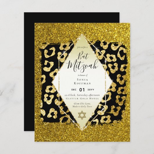Glam BAT MITZVAH Girly GOLD Glitzer Tierdruck (Vorne/Hinten)