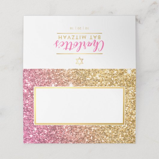 GLAM BAT MITZVAH Moderner luxuriöser Glitzer in Ro Platzkarte (Außenseite Aufgefaltet)