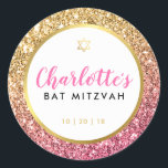 GLAM BAT MITZVAH Moderner luxuriöser Glitzer in Ro Runder Aufkleber<br><div class="desc">durch kat massard >>>> www.simplysweetpaperie.com<<< ***NOTE THE GLITTER EFFECT IS A PRINTED PICTURE*** Use as an envelope seal or to decorate favors & gifts for your wedding, party or business. Setup as a template it is simple for you to add your own details, or hit the customize button and you...</div>