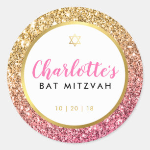 GLAM BAT MITZVAH Moderner luxuriöser Glitzer in Ro Runder Aufkleber