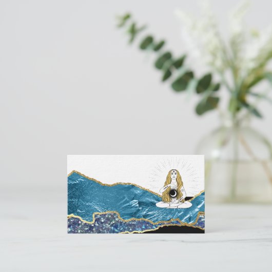 *~* Glam Beach Moon Goddess Aquamarin Gold Glitzer Visitenkarte (Stehend Vorderseite)