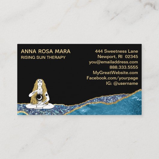 *~* Glam Beach Moon Goddess Aquamarin Gold Glitzer Visitenkarte (Rückseite)